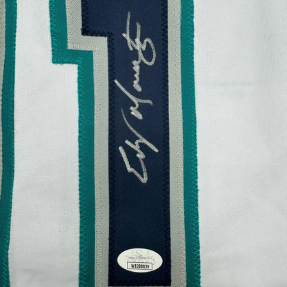 Autographed/Signed Edgar Martinez Seattle White Baseball Jersey JSA COA