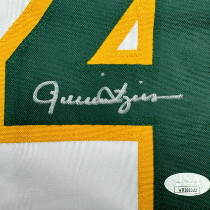 Framed Autographed/Signed Rollie Fingers 35x39 Oakland White Baseball Jersey JSA COA