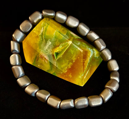Hematite Bead Bracelet – Gunmetal, Gold & Silver (Medium–Large Wrists)