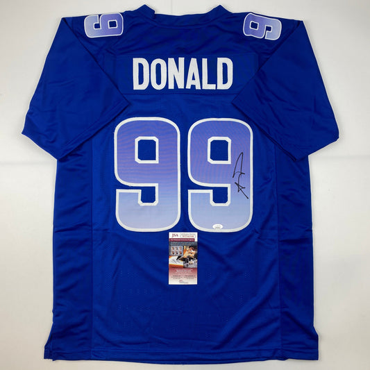 Autographed/Signed Aaron Donald Los Angeles Blue Pro Bowl Football Jersey JSA COA