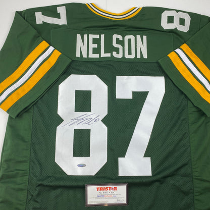 Autographed/Signed Jordy Nelson Green Bay Green Football Jersey Tristar COA