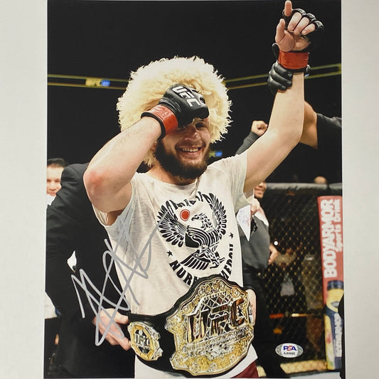 Autographed/Signed Khabib Nurmagomedov UFC MMA Ultimate Fighting 11x14 Photo PSA/DNA COA