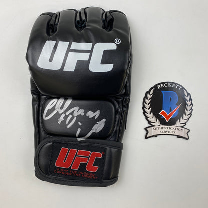 Autographed/Signed Chuck Liddell The Iceman Black UFC MMA Glove Ultimate Fighting Beckett BAS COA