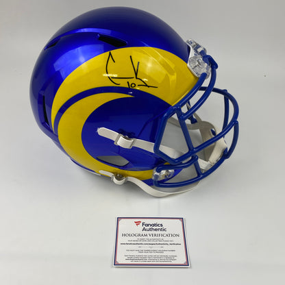 Autographed/Signed Cooper Kupp Super Bowl LVI Champions Los Angeles Rams Full Size FS F/S Replica Football Helmet Fanatics COA