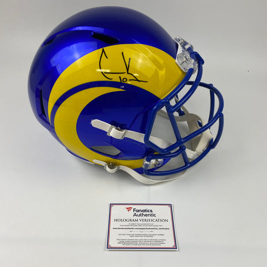 Autographed/Signed Cooper Kupp Super Bowl LVI Champions Los Angeles Rams Full Size FS F/S Replica Football Helmet Fanatics COA