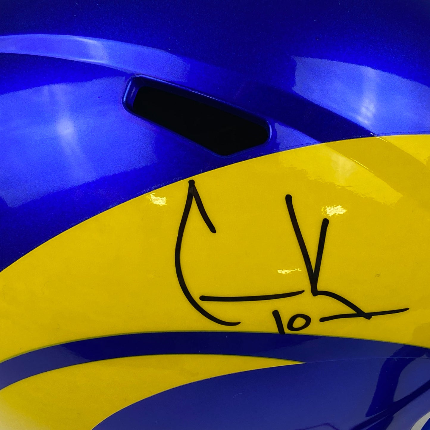 Autographed/Signed Cooper Kupp Super Bowl LVI Champions Los Angeles Rams Full Size FS F/S Replica Football Helmet Fanatics COA