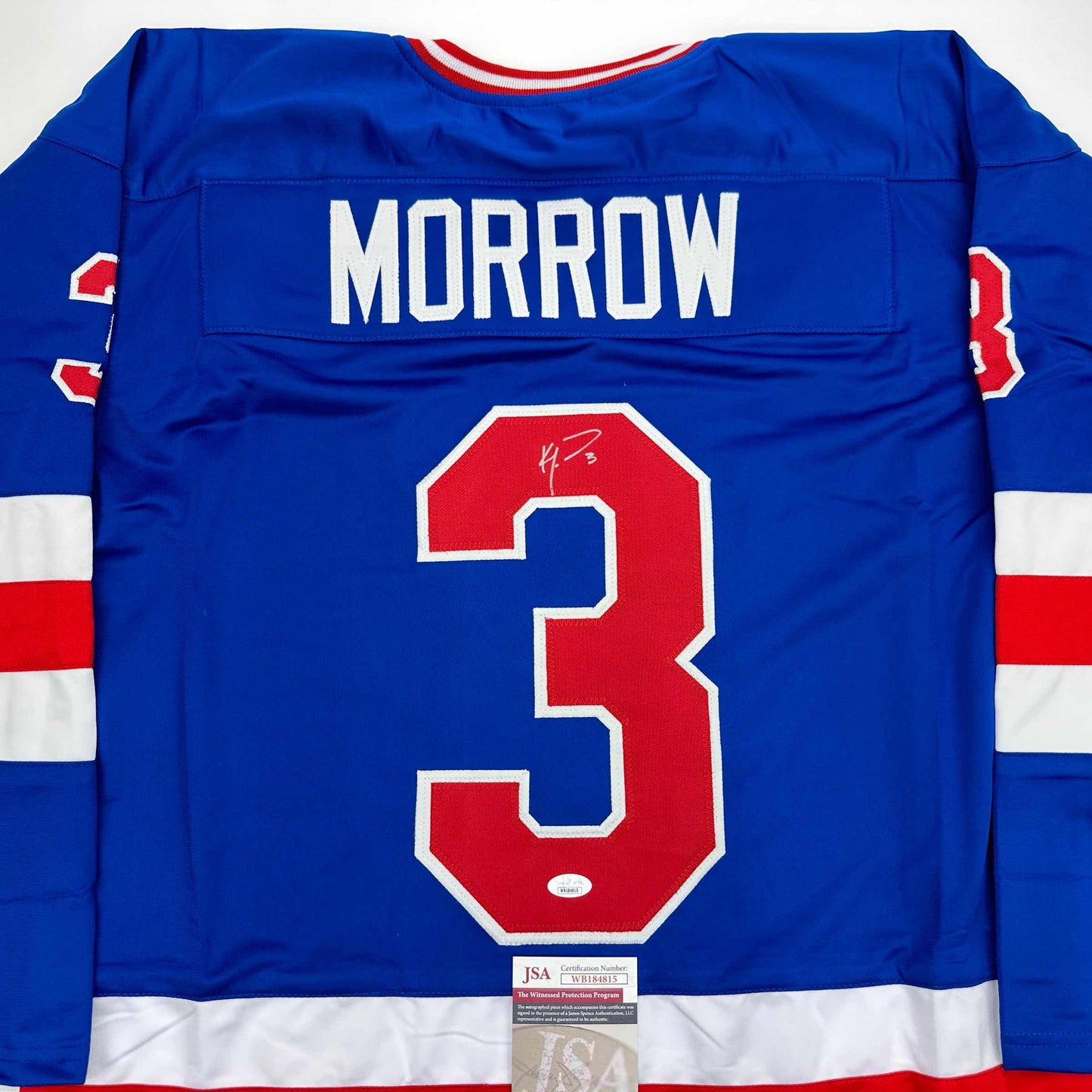 Autographed/Signed Ken Morrow Blue Team USA Miracle On Ice 1980 Hockey Jersey JSA COA