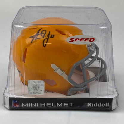 Autographed/Signed Aaron Jones Green Bay Packers Retro Throwback Football Mini Helmet Beckett BAS COA