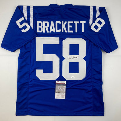 Autographed/Signed Gary Brackett Indianapolis Blue Football Jersey JSA COA