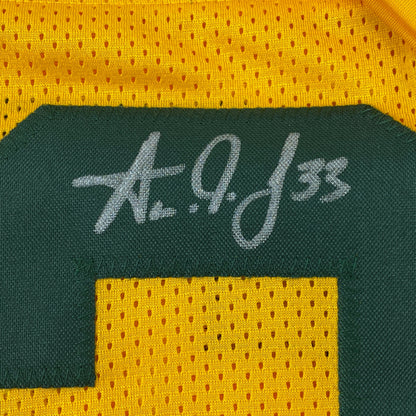 Autographed/Signed Aaron Jones Green Bay Yellow Football Jersey Beckett BAS COA