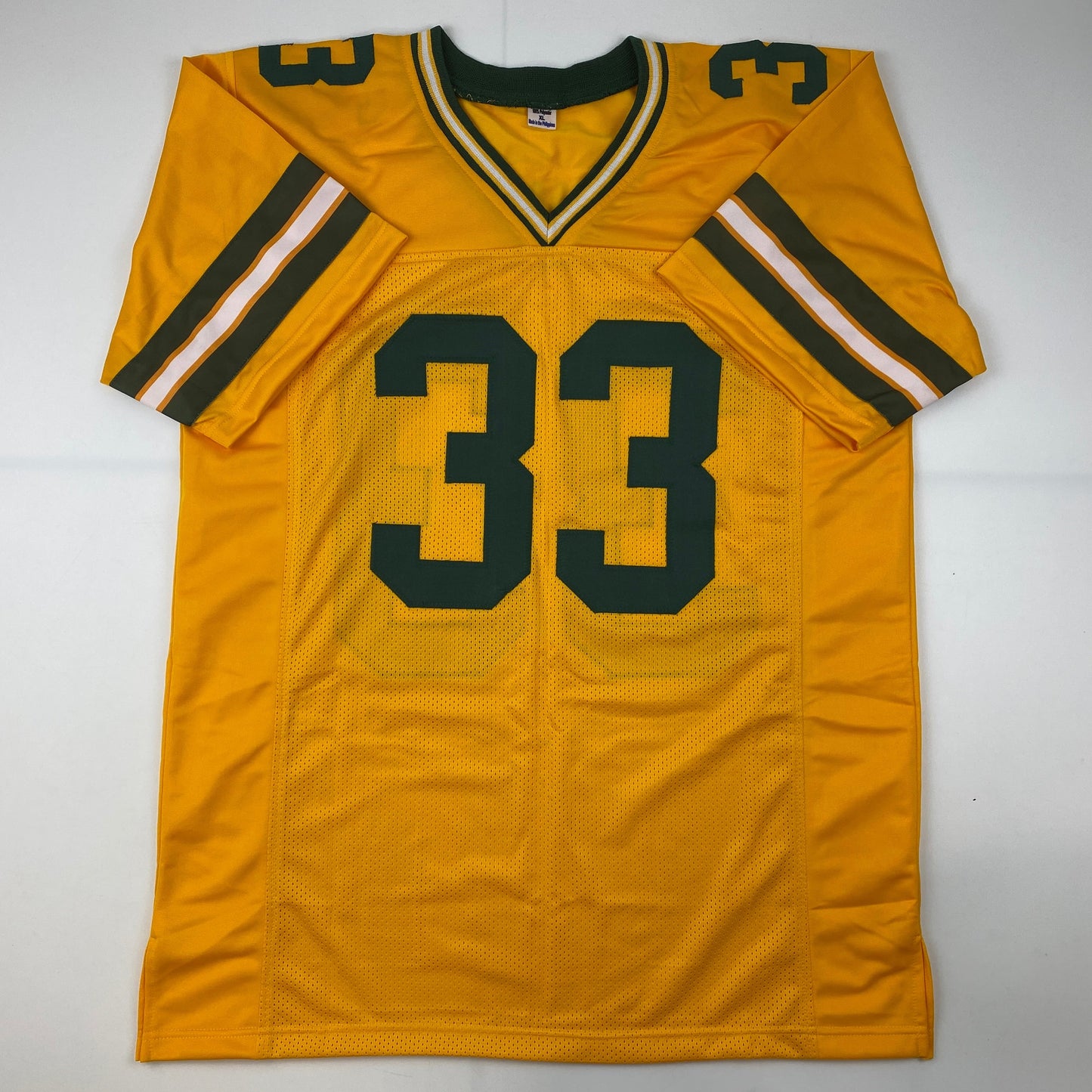 Autographed/Signed Aaron Jones Green Bay Yellow Football Jersey Beckett BAS COA