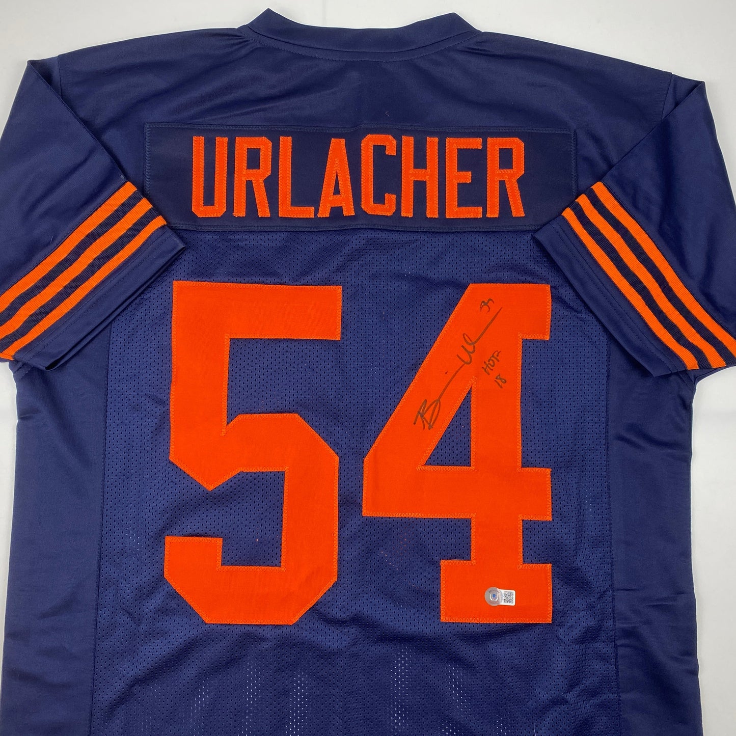 Autographed/Signed Brian Urlacher HOF 18 Chicago Blue Retro Football Jersey Beckett BAS COA