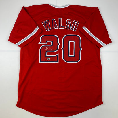 Autographed/Signed Jared Walsh Los Angeles Red Baseball Jersey Beckett BAS COA