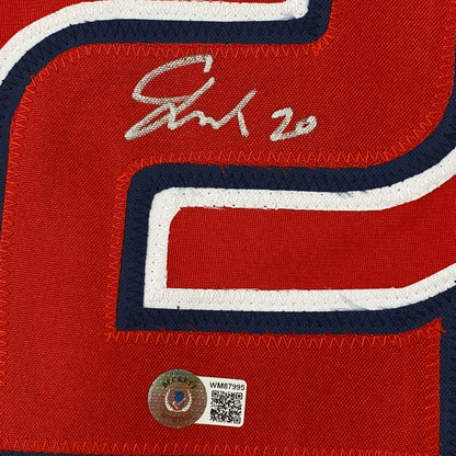 Autographed/Signed Jared Walsh Los Angeles Red Baseball Jersey Beckett BAS COA