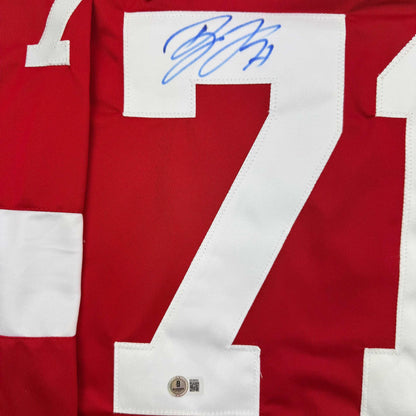 Autographed/Signed Dylan Larkin Detroit Red Hockey Jersey Beckett BAS COA