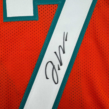 Autographed/Signed Jaylen Waddle Miami Orange Football Jersey JSA COA