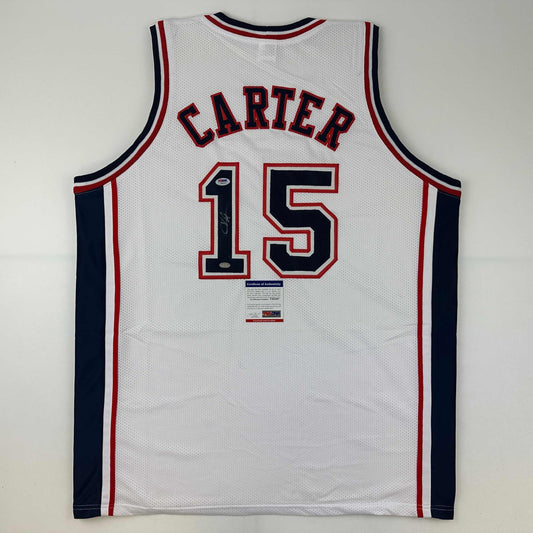 Autographed/Signed Vince Carter New Jersey NJ White Basketball Jersey PSA/DNA COA