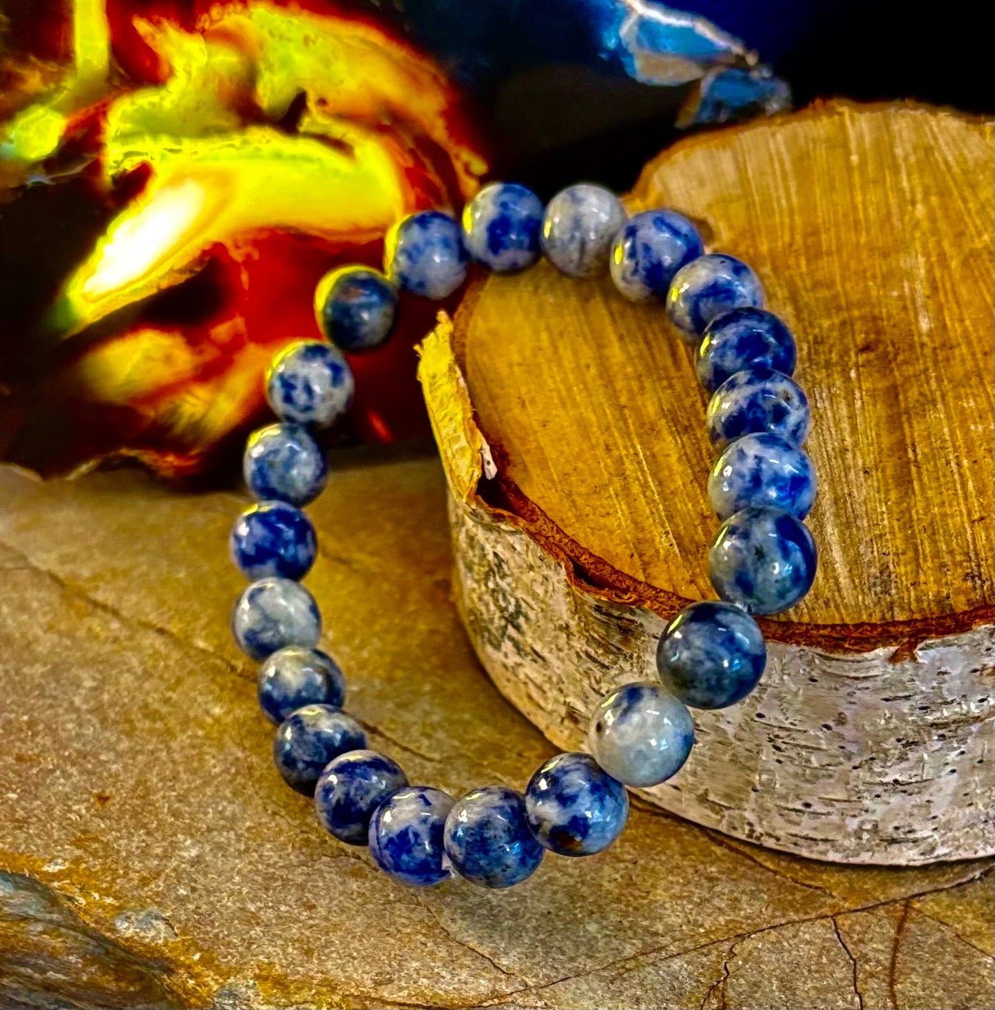 Blue Spot Jasper Beaded Bracelet – Medium Wrists
