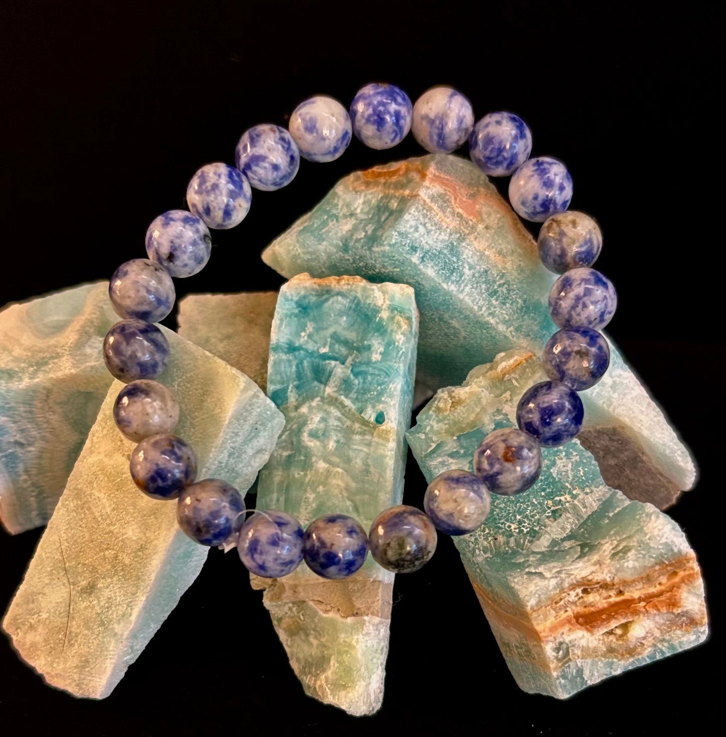 Blue Spot Jasper Beaded Bracelet – Medium Wrists