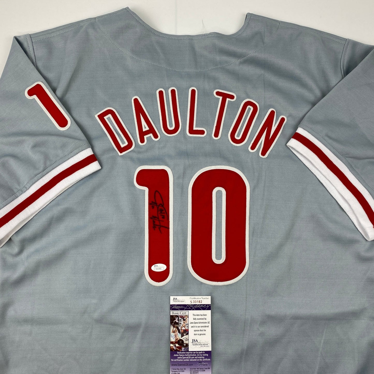 Autographed/Signed Darren Daulton Philadelphia Grey Baseball Jersey JSA COA