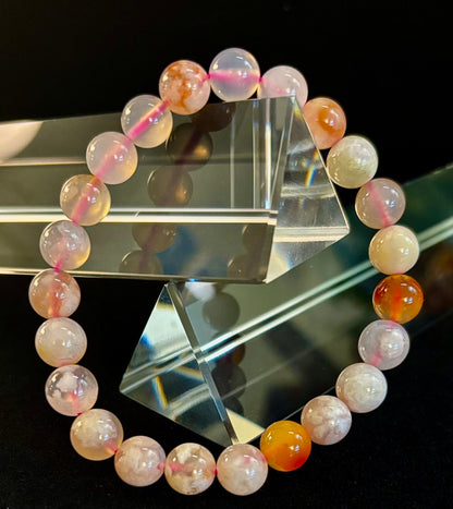 🌸 Pink Flower Agate (Cherry Agate) Bracelet – 8mm Beads, Small to Medium Wrists