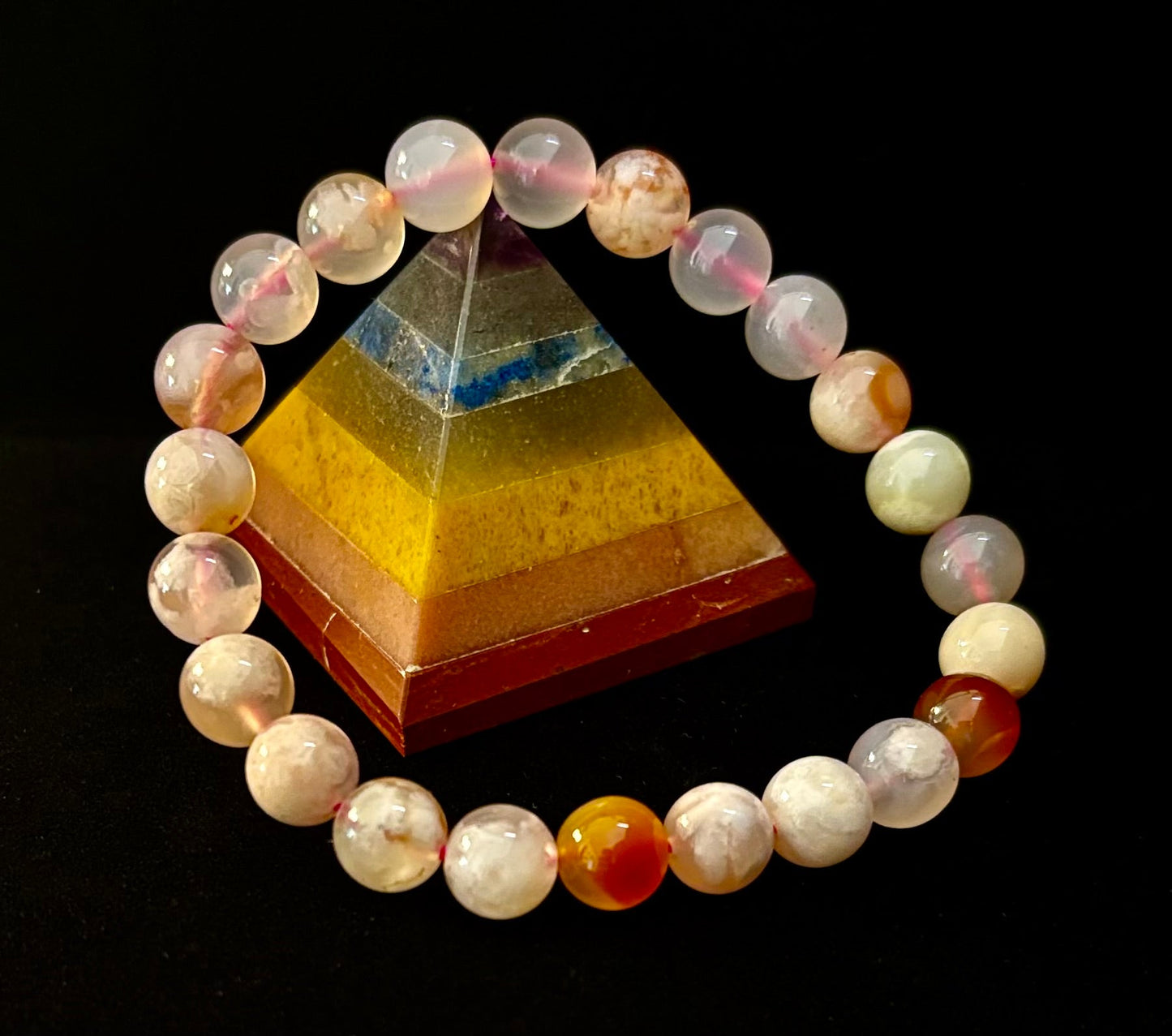 🌸 Pink Flower Agate (Cherry Agate) Bracelet – 8mm Beads, Small to Medium Wrists