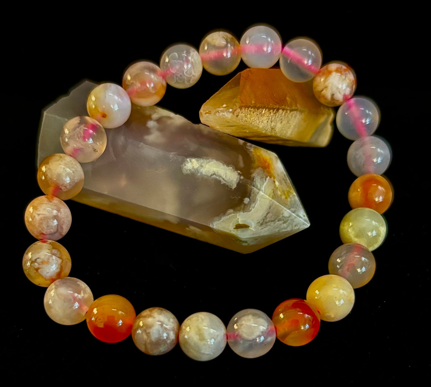 🌸 Pink Flower Agate (Cherry Agate) Bracelet – 8mm Beads, Small to Medium Wrists
