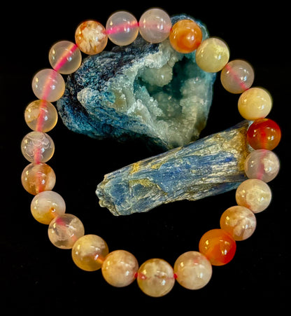 🌸 Pink Flower Agate (Cherry Agate) Bracelet – 8mm Beads, Small to Medium Wrists