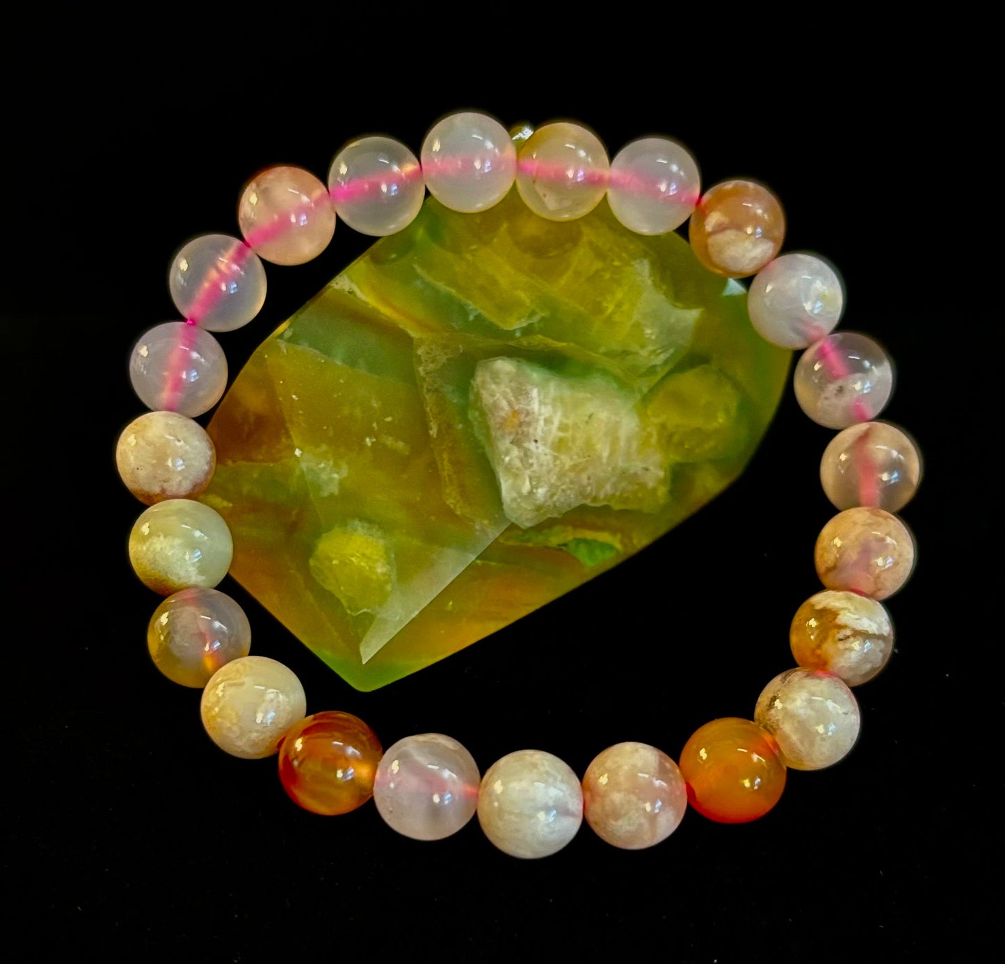 🌸 Pink Flower Agate (Cherry Agate) Bracelet – 8mm Beads, Small to Medium Wrists