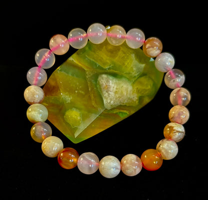 🌸 Pink Flower Agate (Cherry Agate) Bracelet – 8mm Beads, Small to Medium Wrists