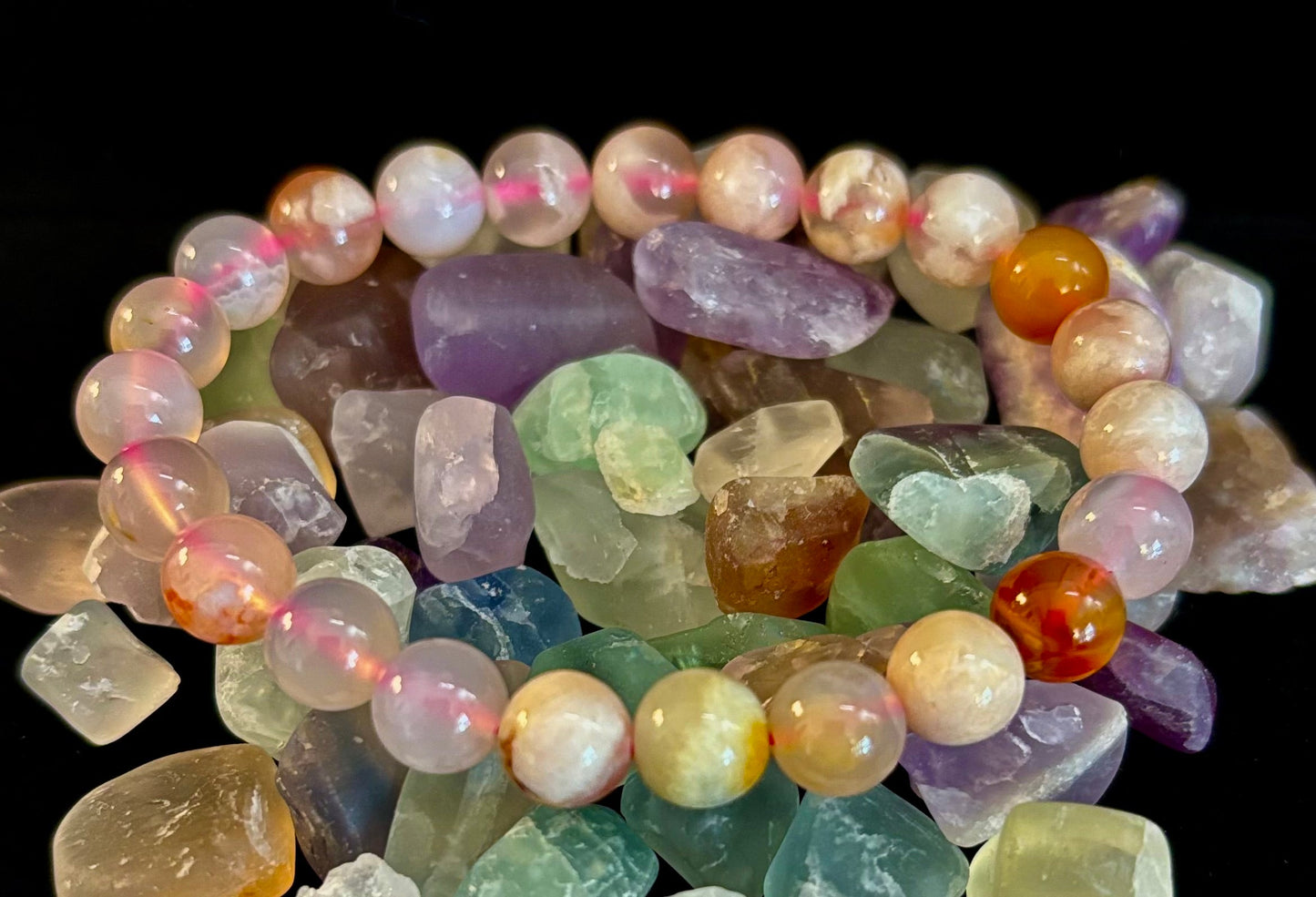 🌸 Pink Flower Agate (Cherry Agate) Bracelet – 8mm Beads, Small to Medium Wrists