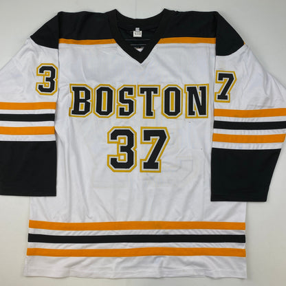 Autographed/Signed Patrice Bergeron Boston White Hockey Jersey JSA COA
