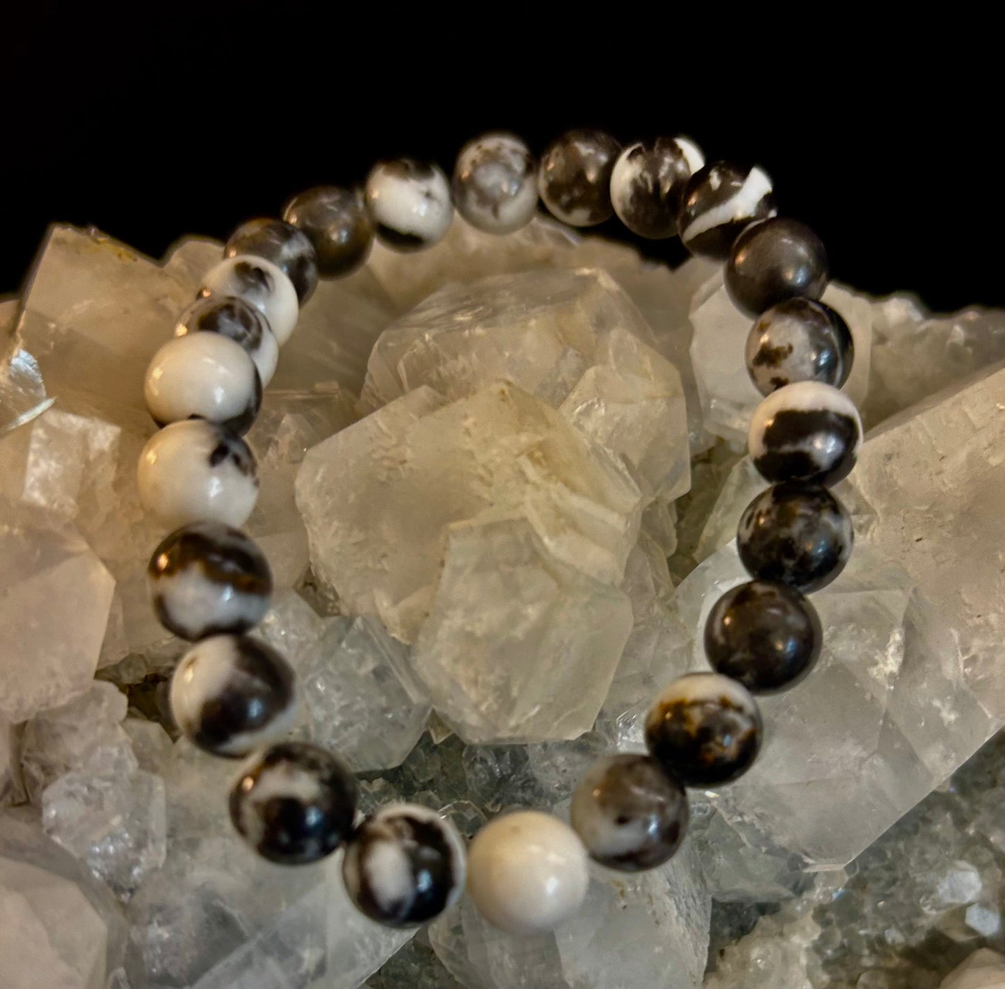 ⚫⚪ Zebra Stone Bracelet – 8mm Beads, Medium Wrists