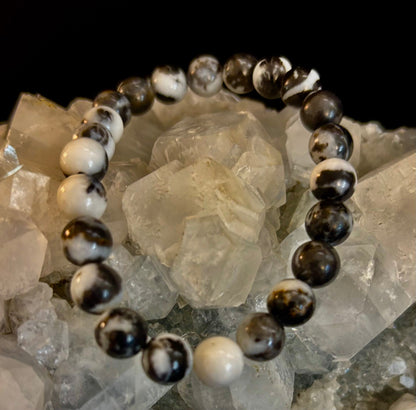 ⚫⚪ Zebra Stone Bracelet – 8mm Beads, Medium Wrists