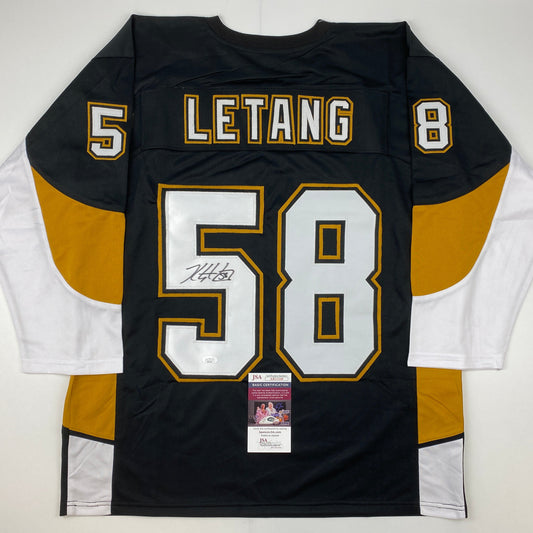 Autographed/Signed Kris Letang Pittsburgh Black Hockey Jersey JSA COA