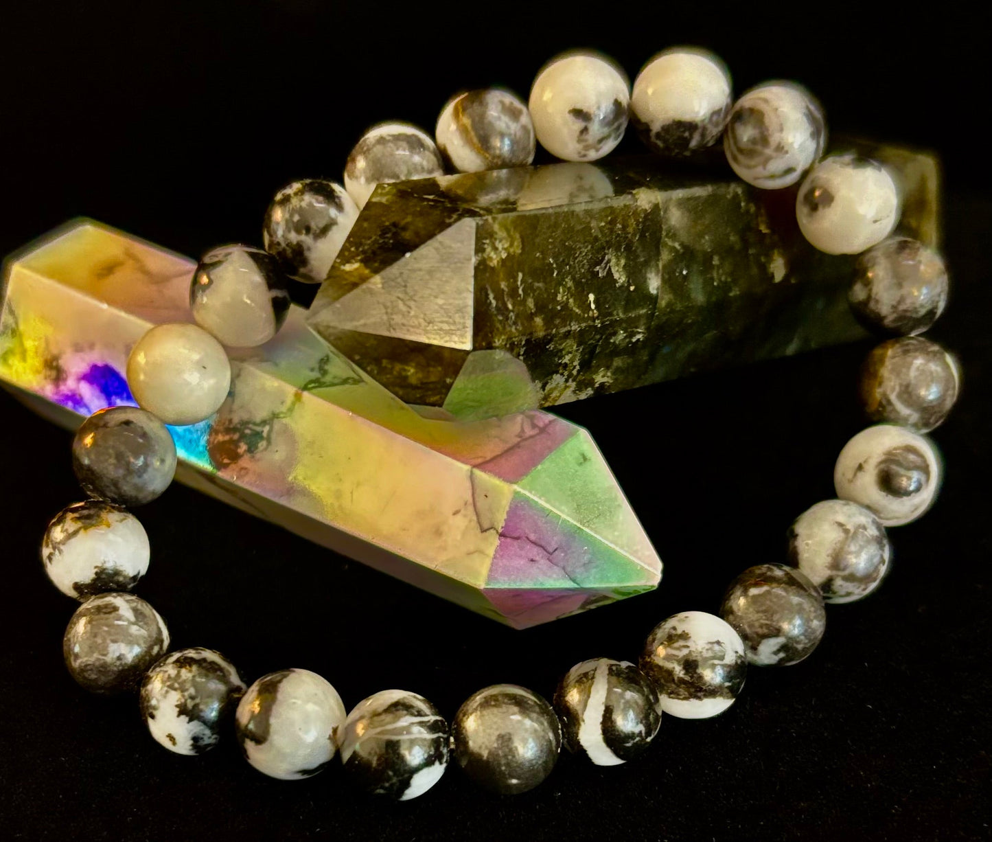 ⚫⚪ Zebra Stone Bracelet – 8mm Beads, Medium Wrists