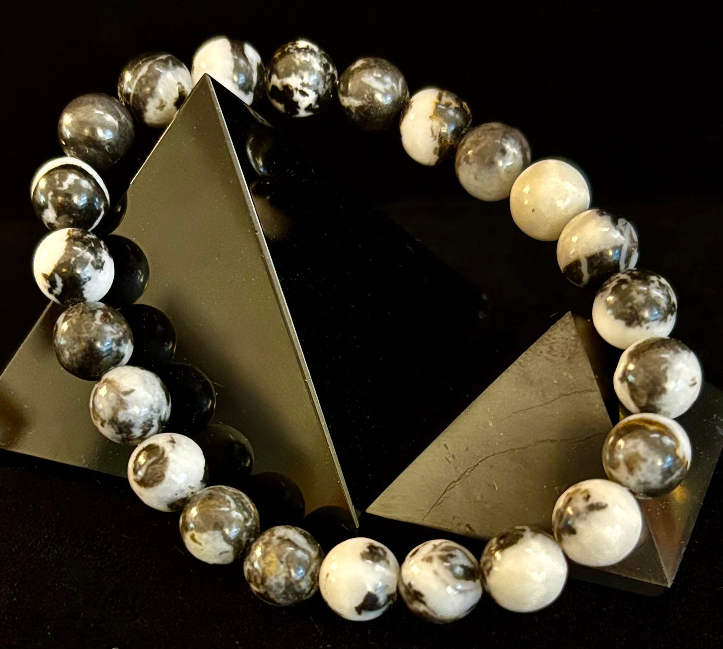 ⚫⚪ Zebra Stone Bracelet – 8mm Beads, Medium Wrists