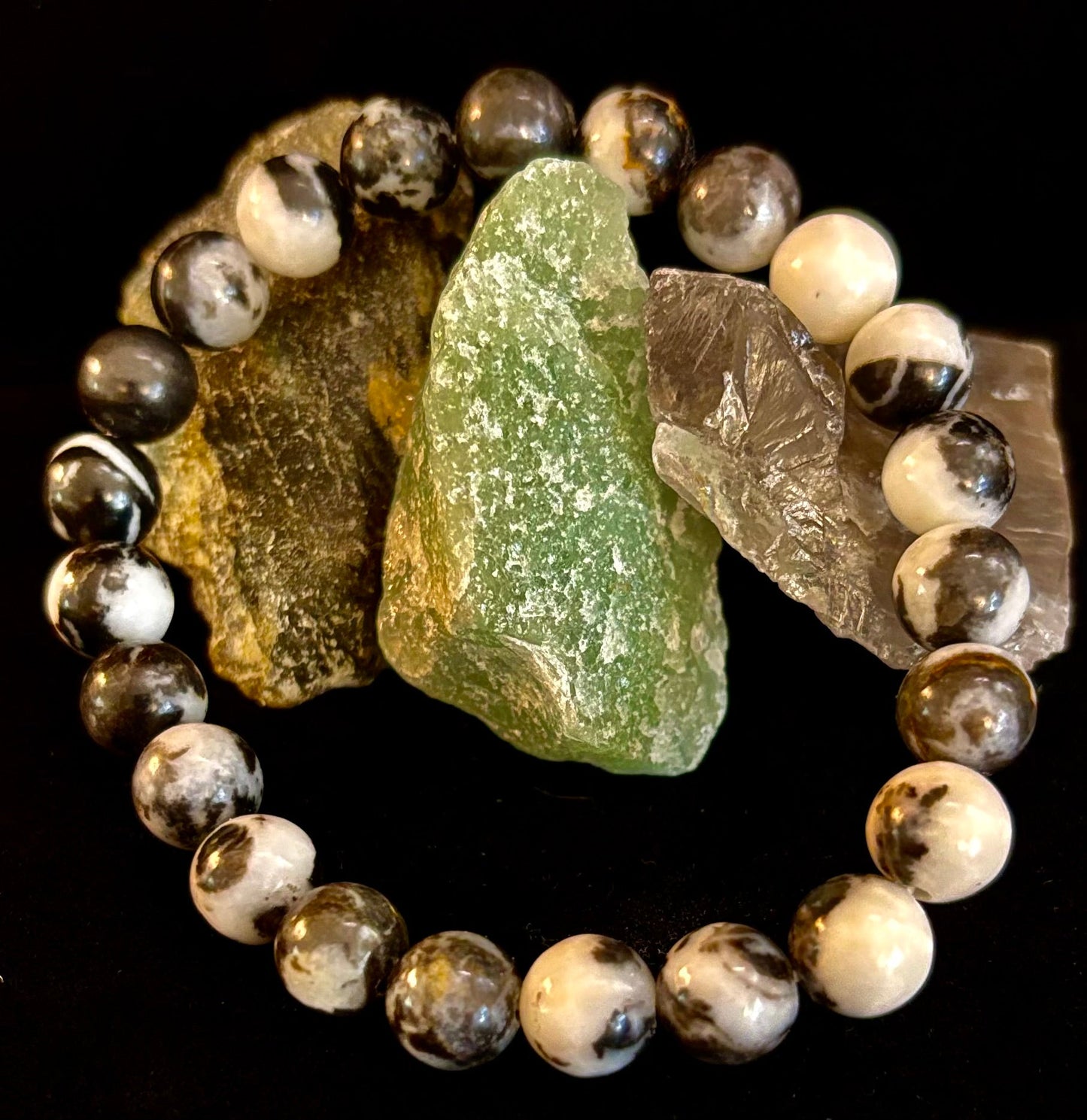 ⚫⚪ Zebra Stone Bracelet – 8mm Beads, Medium Wrists