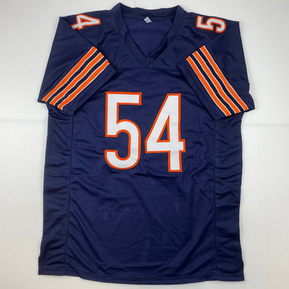 Autographed/Signed Brian Urlacher HOF 18 Chicago Blue Football Jersey Beckett BAS COA