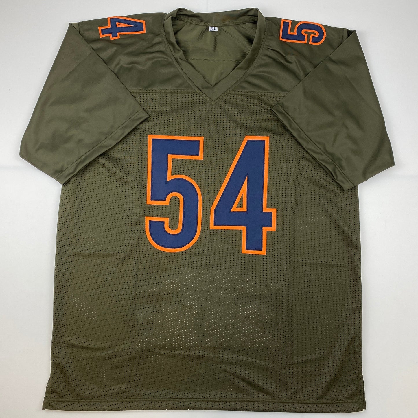 Autographed/Signed Brian Urlacher HOF 18 Chicago Green Salute To Service Stat Football Jersey Beckett BAS COA