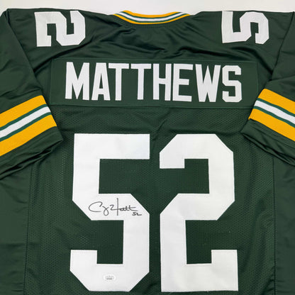 Autographed/Signed Clay Matthews Green Bay Green Football Jersey JSA COA