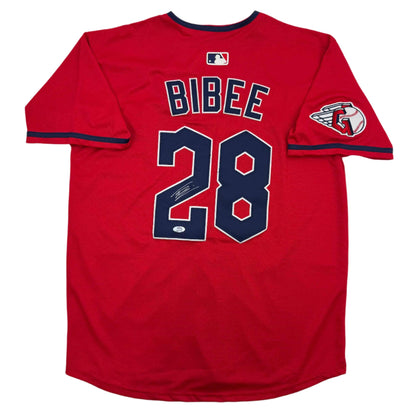 Autographed/Signed Tanner Bibee Cleveland Red Baseball Jersey PSA COA