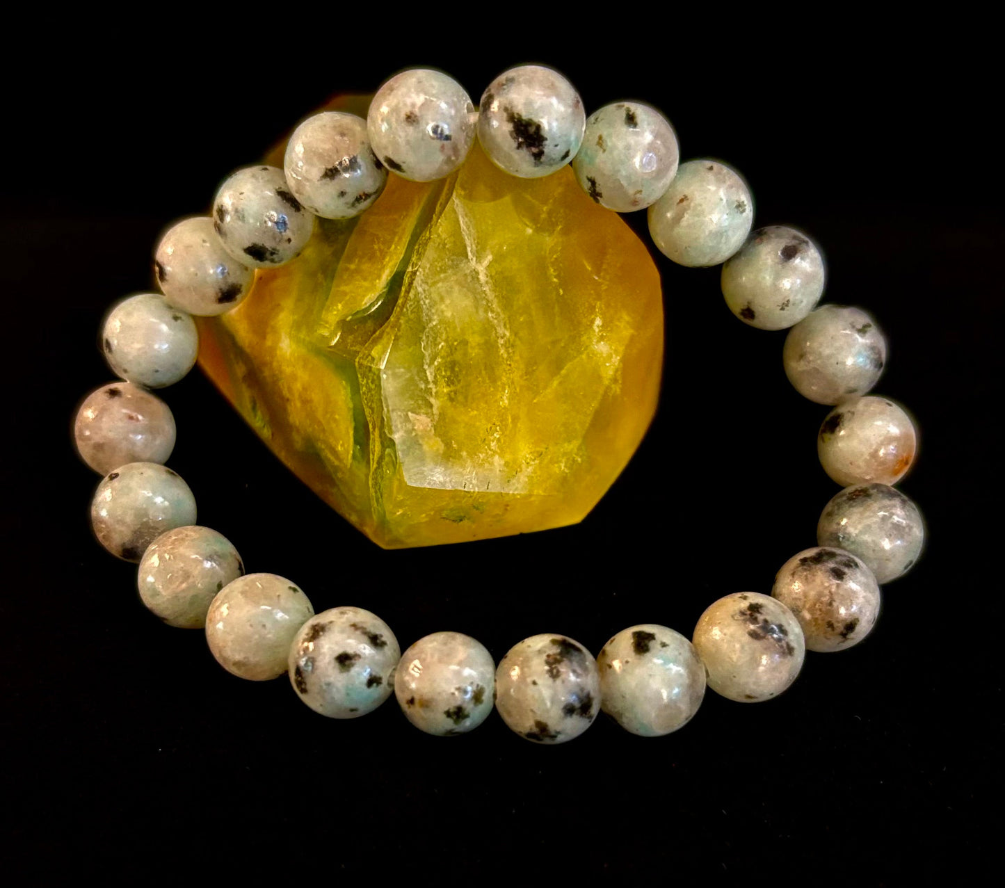 🟢 Sesame Kiwi Jasper Bracelet – 8mm Beads, Medium Wrists