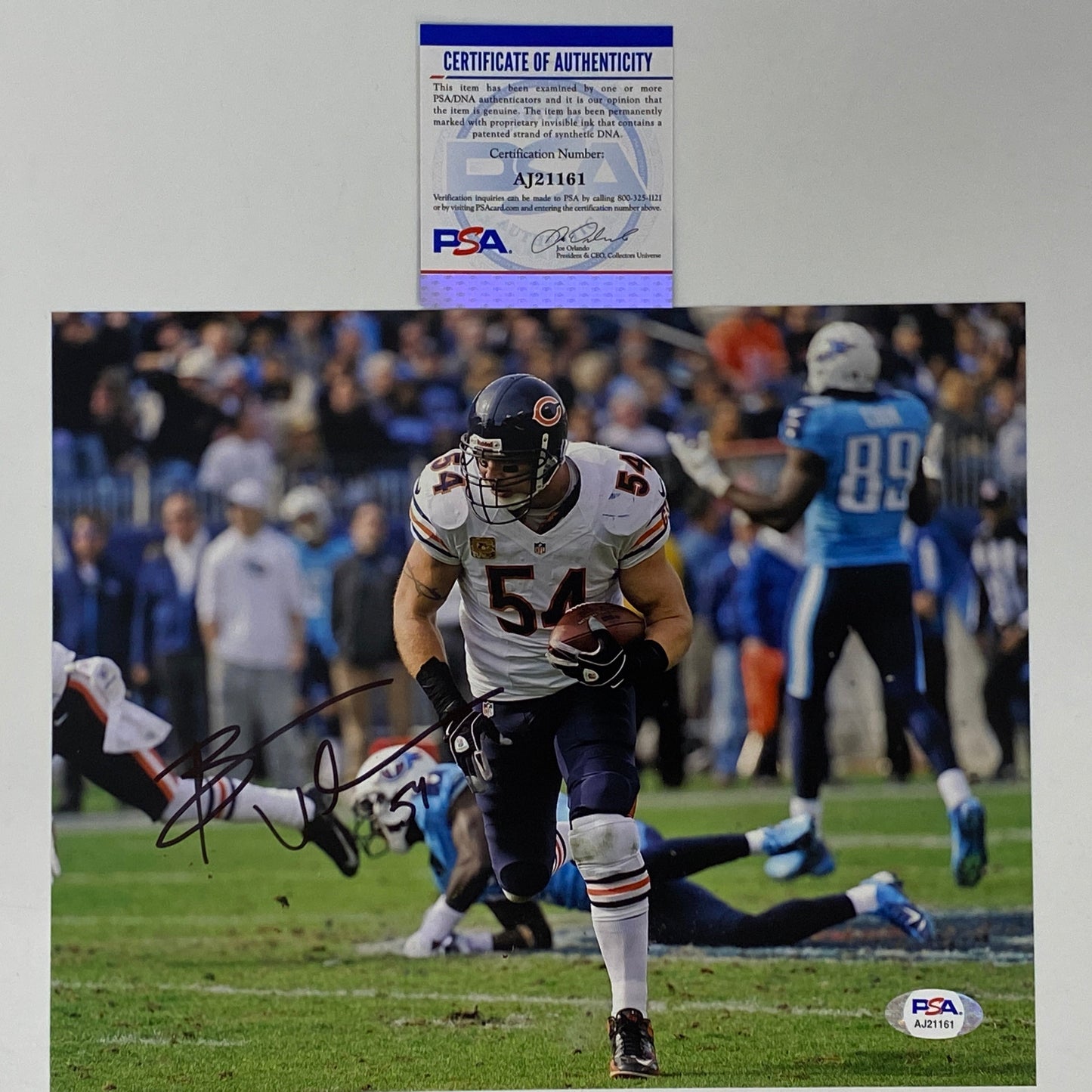 Autographed/Signed Brian Urlacher Chicago Bears 8x10 Football Photo PSA/DNA COA