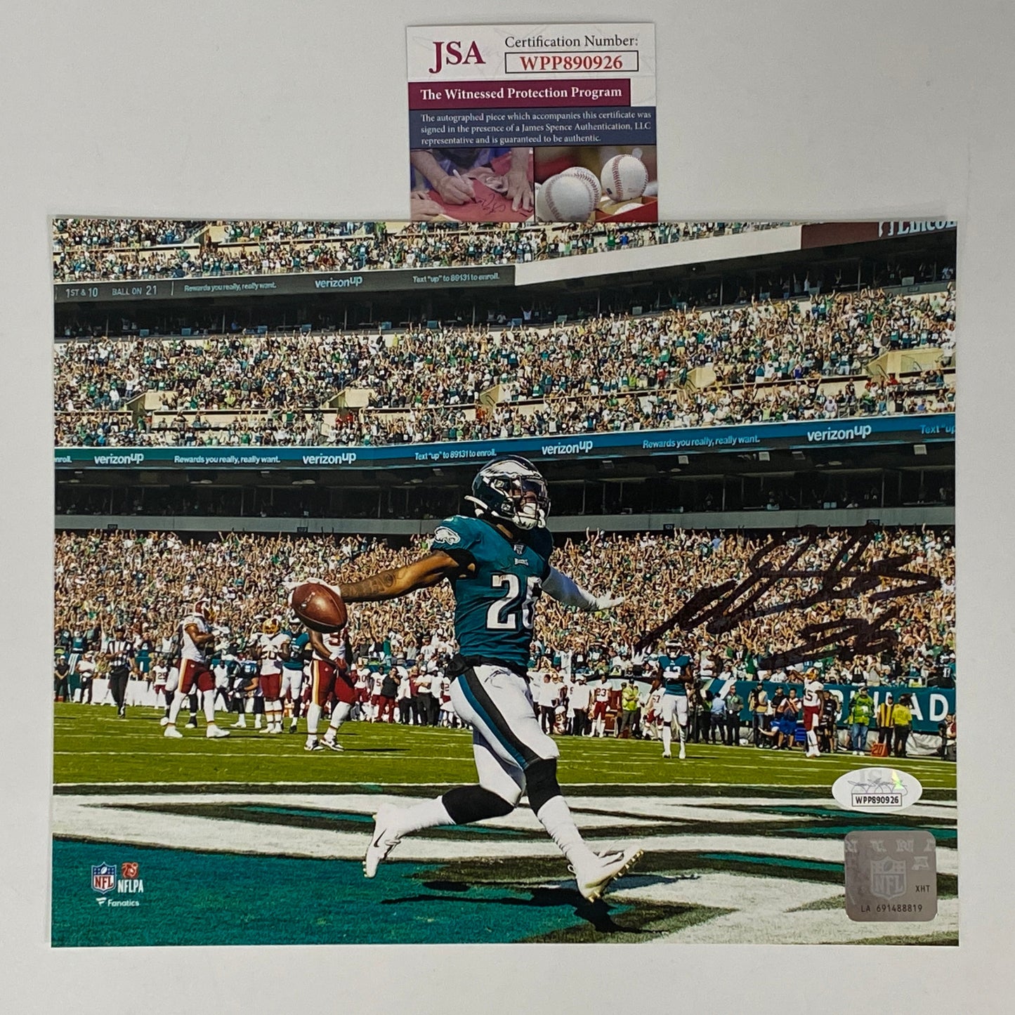 Autographed/Signed Miles Sanders Philadelphia Eagles 8x10 Football Photo JSA COA #2