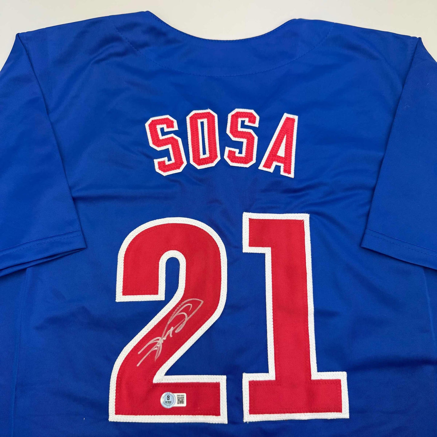 Autographed/Signed Sammy Sosa Chicago Blue Baseball Jersey JSA COA