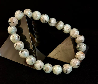 🟢 Sesame Kiwi Jasper Bracelet – 8mm Beads, Medium Wrists
