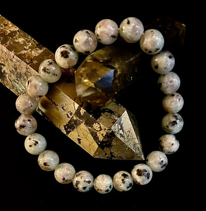 🟢 Sesame Kiwi Jasper Bracelet – 8mm Beads, Medium Wrists