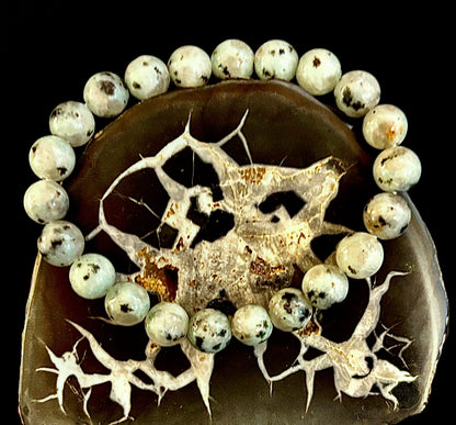 🟢 Sesame Kiwi Jasper Bracelet – 8mm Beads, Medium Wrists