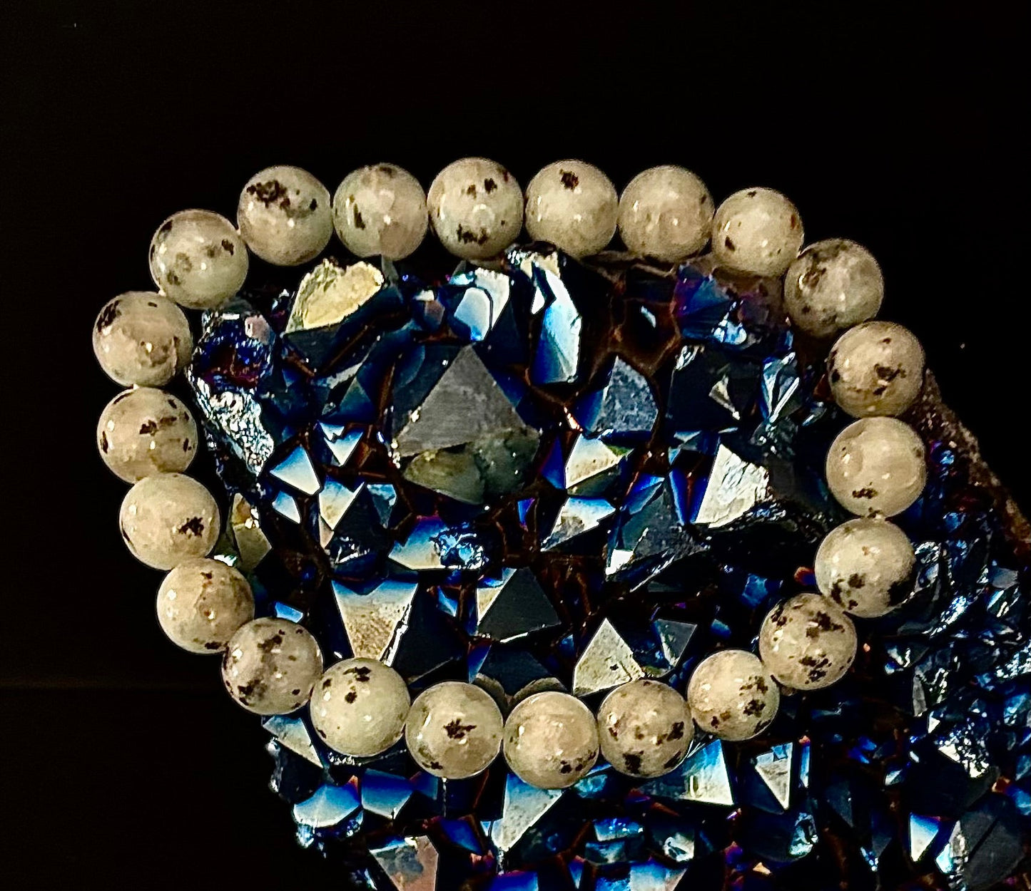 🟢 Sesame Kiwi Jasper Bracelet – 8mm Beads, Medium Wrists